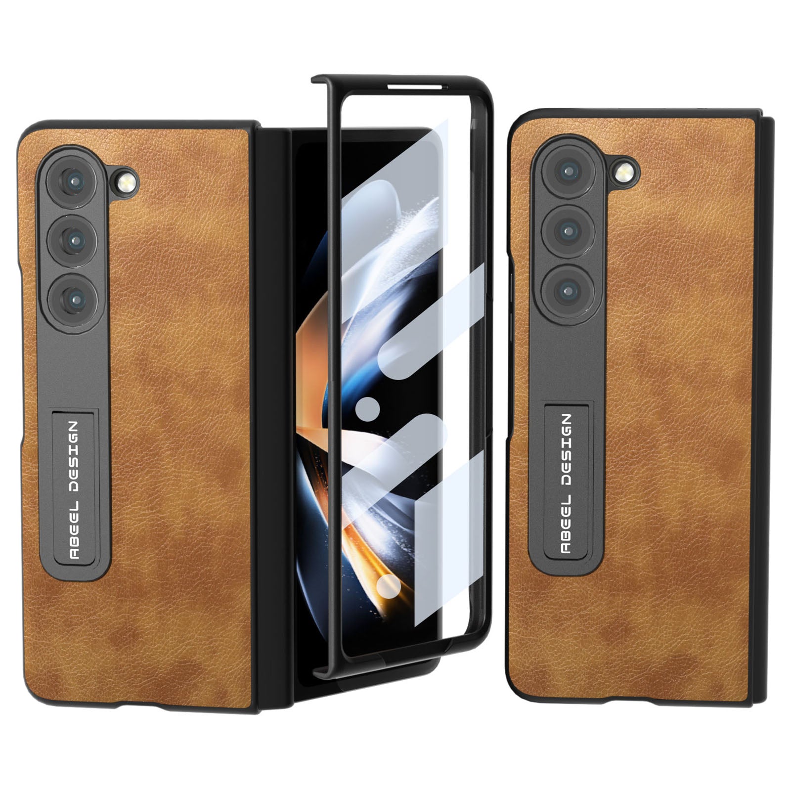 ABEEL For Samsung Galaxy Z Fold5 5G Retro Litchi Texture Protective Cover PU Leather PC Kickstand Phone Case with Screen Protector ABEEL For Samsung Galaxy Z Fold5 5G Retro Litchi Texture Protective Cover PU Leather PC Kickstand Phone Case with Screen Protector